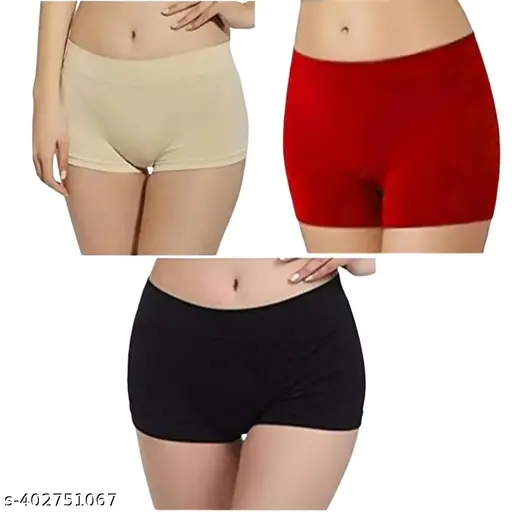 Women's Cotton Combed Spandex, 4-Way Stretchable, Full Breathable, Boyleg Boxer Shorts Panty (COMBO Of 3)