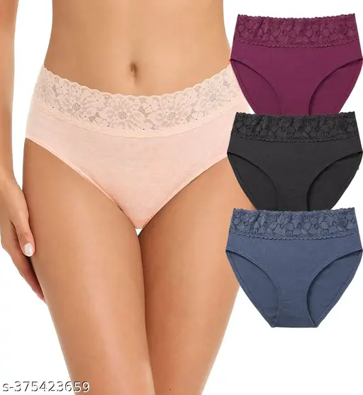 Nicsy Womens Underwear Cotton Bikini Panties Lace Soft Hipster Panty Ladies Stretch Full Briefs Pack 3