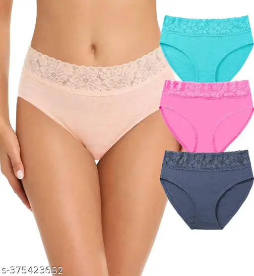 Nicsy Womens Underwear Cotton Bikini Panties Lace Soft Hipster Panty Ladies Stretch Full Briefs Pack 3