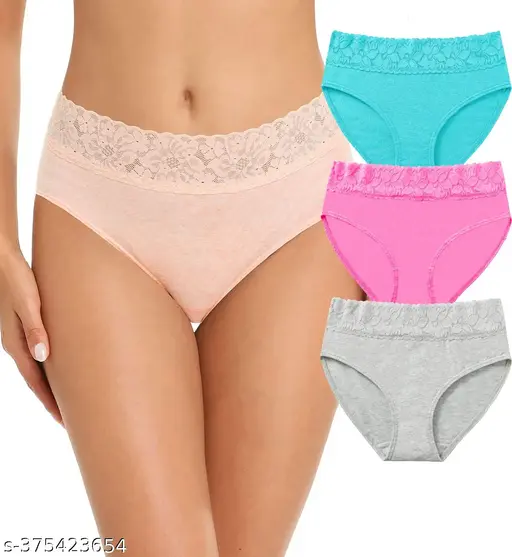 Nicsy Womens Underwear Cotton Bikini Panties Lace Soft Hipster Panty Ladies Stretch Full Briefs Pack 3