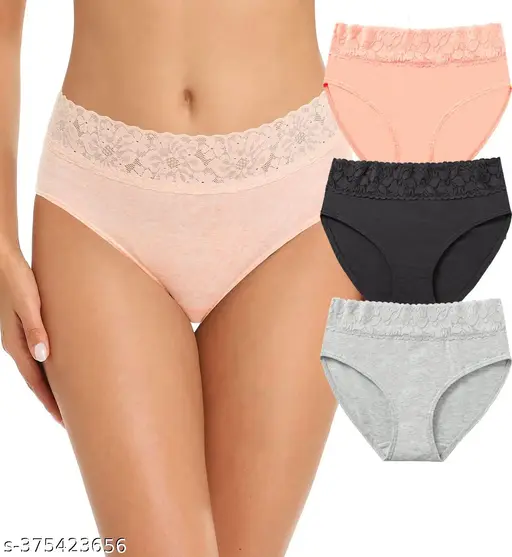 Nicsy Womens Underwear Cotton Bikini Panties Lace Soft Hipster Panty Ladies Stretch Full Briefs Pack 3