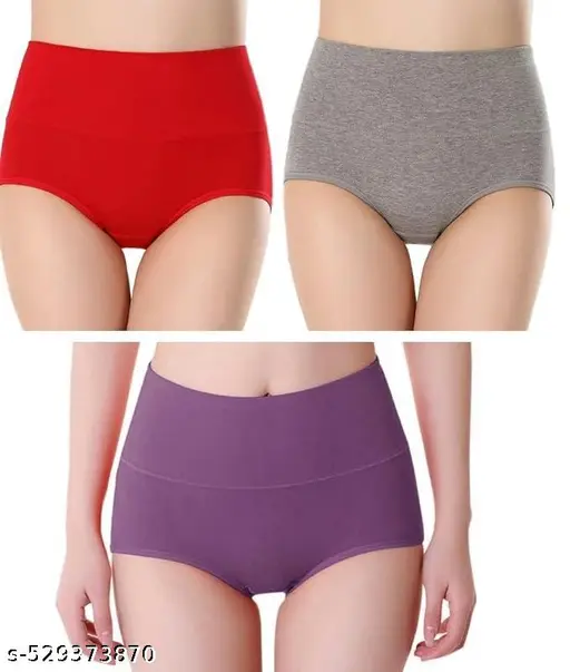 Women's Cotton High Waist Full Coverage Panty pack of 3 multicolor