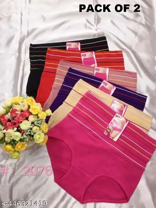 PACK 2 TUMMY MULTICOLOURS - Women's Cotton High Waist Tummy Control/Tummy Tucker Panties Brief Full Coverage Shapewear Underwear