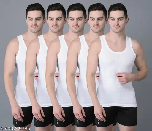 Dollar Men's Solid Round White Innerwear Vests Pack of 5