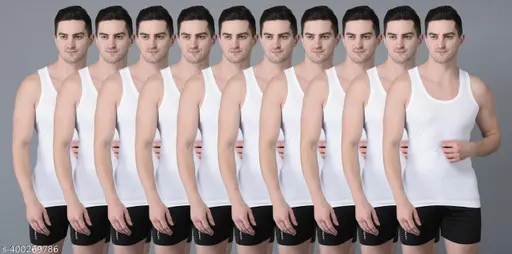 Dollar Men's Solid Round White Innerwear Vests Pack of 10