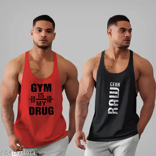BAB Men’s Round Neck Gym Vest | Men Regular Fit Gym Vest | Men Vest Combo | Polyester Printed Vest | Stylish & Comfortable Vest Pack Of 2
