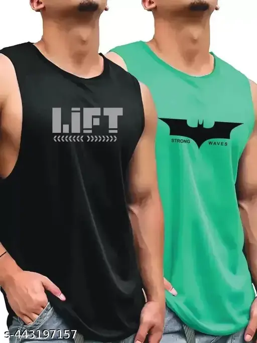 1. Men’s Round Neck Gym Vest / Men Regular Fit Gym Vest / Men Vest Combo / Polyester Printed Vest / Stylish & Comfortable Vest Pack Of 2