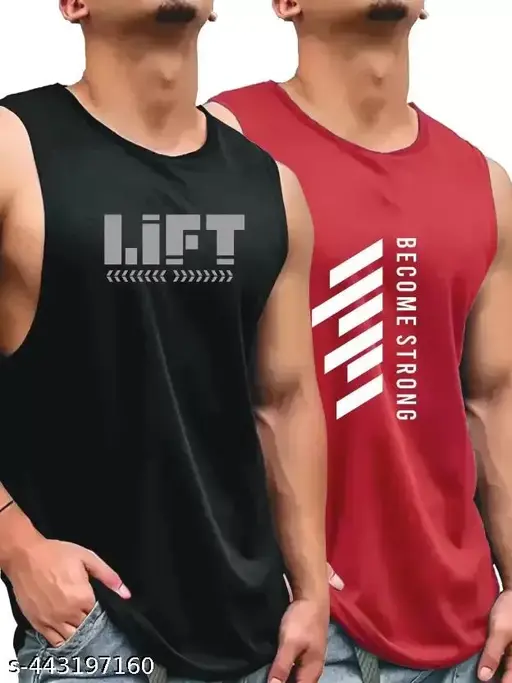 1. Men’s Round Neck Gym Vest / Men Regular Fit Gym Vest / Men Vest Combo / Polyester Printed Vest / Stylish & Comfortable Vest Pack Of 2