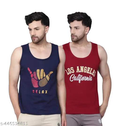 Trendy Swaggy Men's Printed Cotton Vest for Gym Workouts, Vacations, Beaches