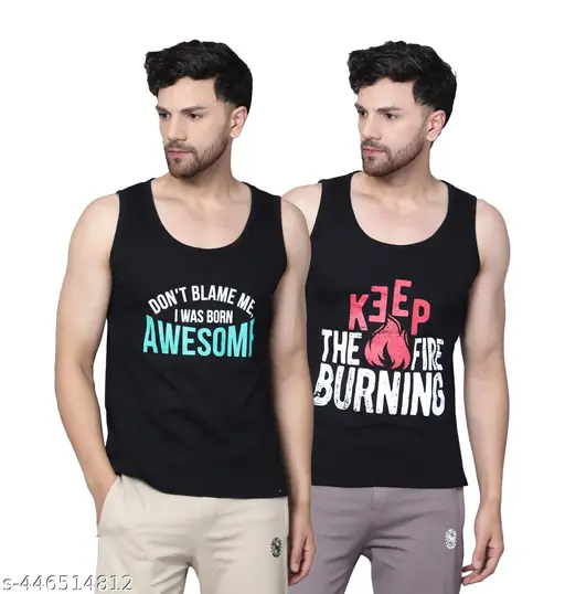 Trendy Swaggy Men's Printed Cotton Vest for Gym Workouts, Vacations, Beaches