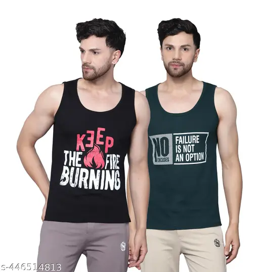 Trendy Swaggy Men's Printed Cotton Vest for Gym Workouts, Vacations, Beaches