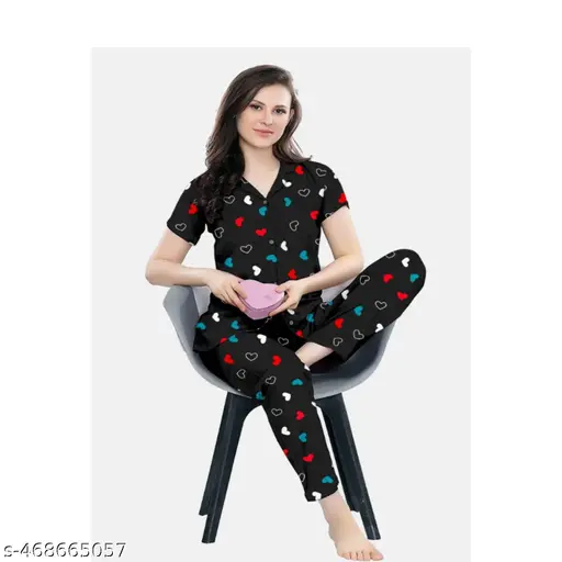 STYLISH COLLAR WOMENS PRINTED NIGHT-SUIT SET (PACK OF 1)