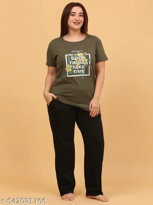 WOMENS HALF PRINTED PRINTED TOP & BOTTOM SET