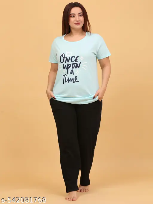 WOMENS HALF PRINTED PRINTED TOP & BOTTOM SET