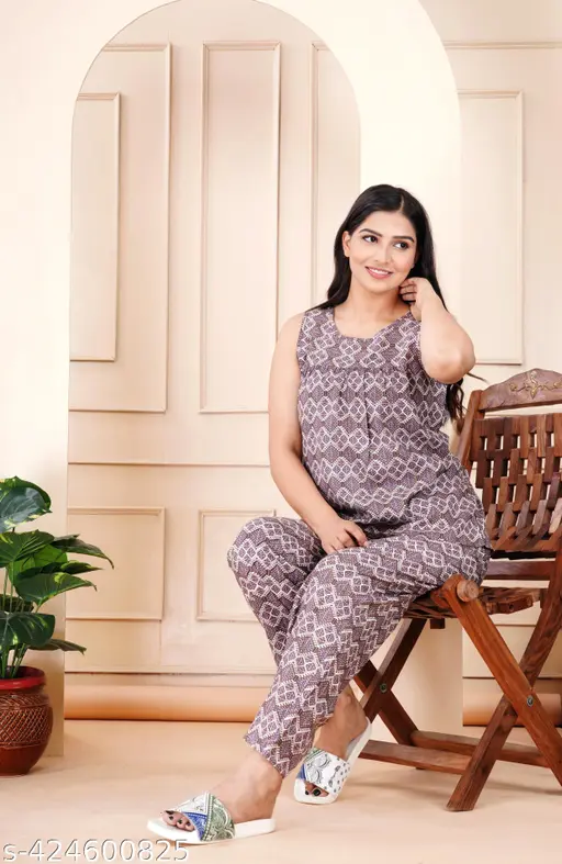 Jaipuri Cotton Printed Sleeveless Peplum Top with Pants Night suit Set for Women | Stylish Trendy Western Wear Top Pant Set