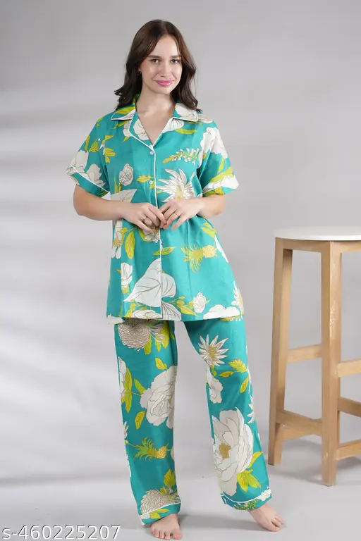 Women Beautiful Flower Print Night Suit | Night Wear Suit For Women