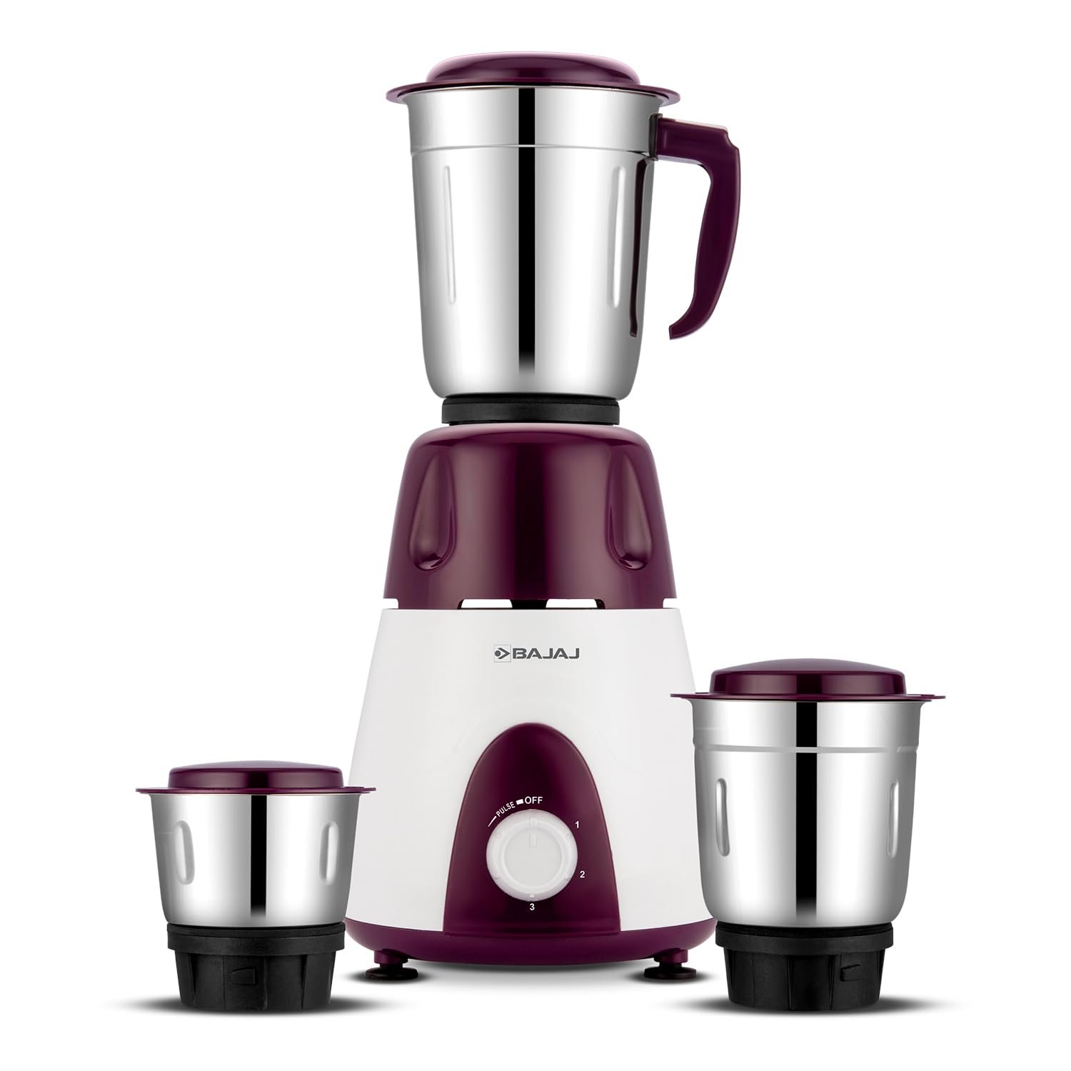 Bajaj Rex Mixer Grinder 500W Mixer Grinder | Mixie For Kitchen | 3 SS Mixer Jars For Heavy Duty Grinding | Adjustable Speed Control | Multifunctional Blade System | 2 Yr Warranty By Bajaj 【Purple】