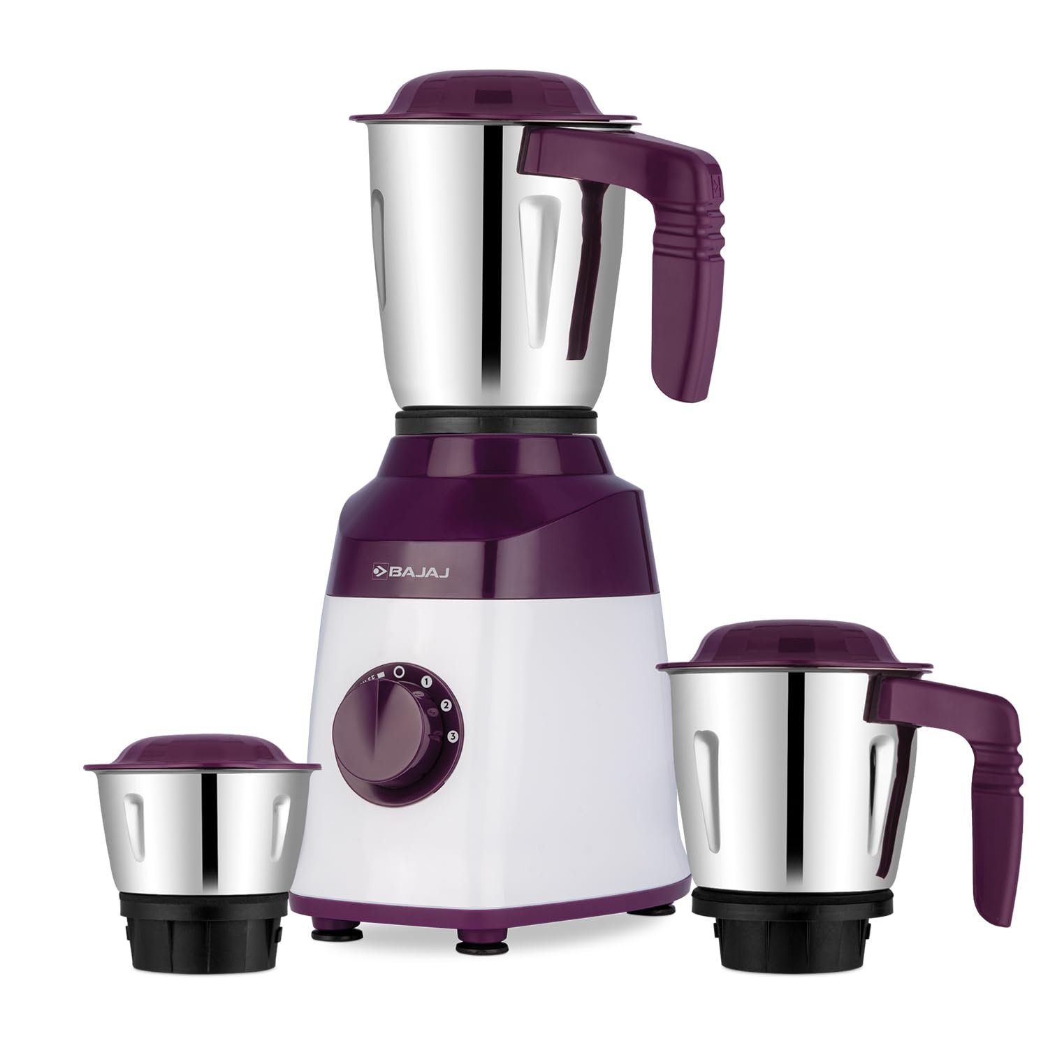 Bajaj Military Series Victor 500 Watts Mixer Grinder | 3 Jars | DuraCut Blades | 3-Speed Control With Pulse Effect Mixie | 2 Yrs Warranty 【White And Purple】