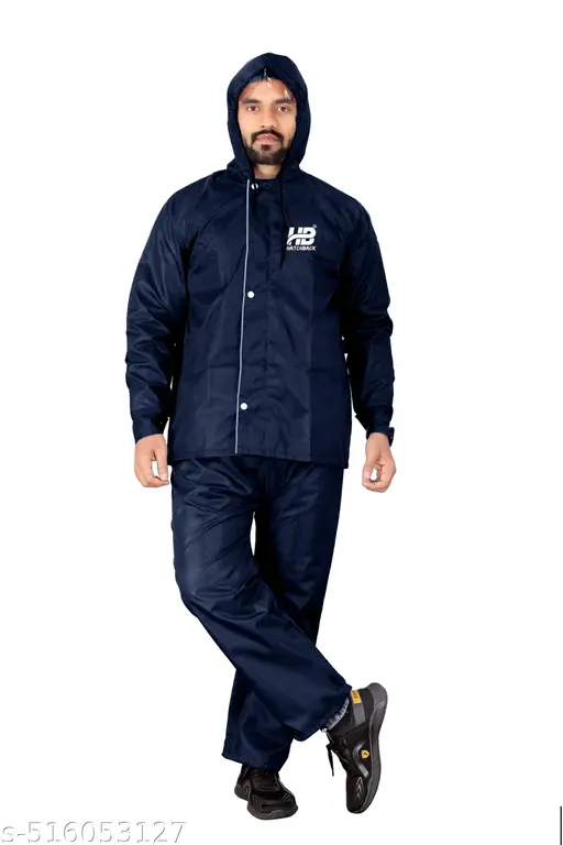 Men Solid Reversible Double Layered High Quality Waterproof Raincoat