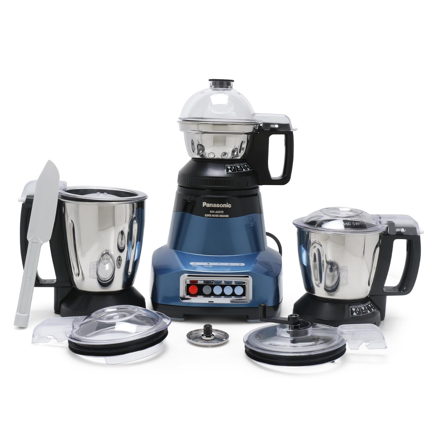 Panasonic Mixer Grinder MX-AE375 Monster 2000W Super Mixer Grinder with 3 Stainless Steel Jars, Mixie Grinder & Blender Machine for Kitchen, Warranty 2 Yrs Product & 5 Yrs Motor (Blue)