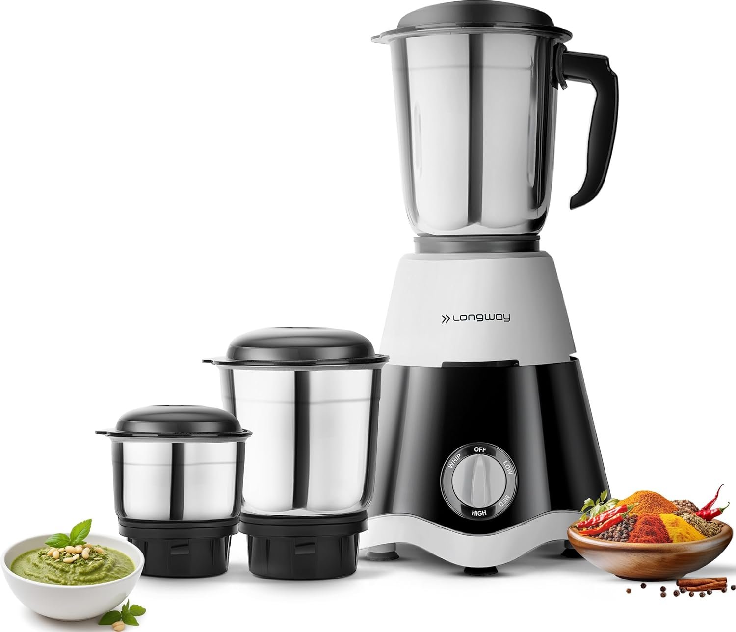 Longway Super Dlx 700 Watt Mixer Grinder with 3 Jars for Grinding, Mixing with Powerful Motor | 1 Year Warranty | (Black & Gray, 3 Jars)