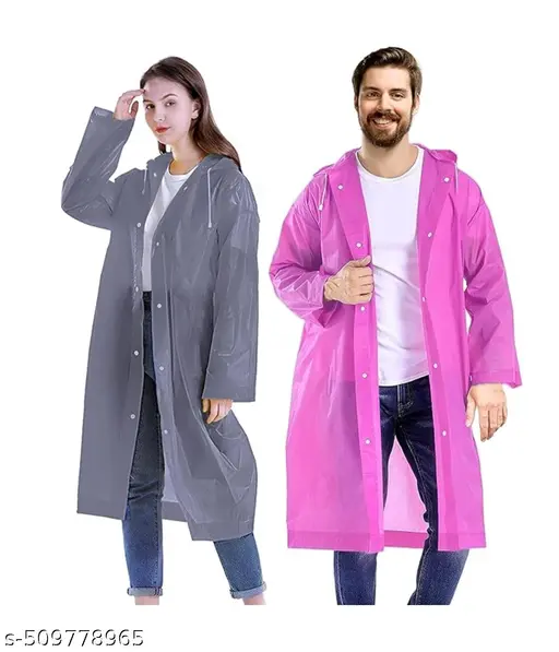 Bmode Solid Men & Women Raincoat Pack of 2 (Grey,Majenta)