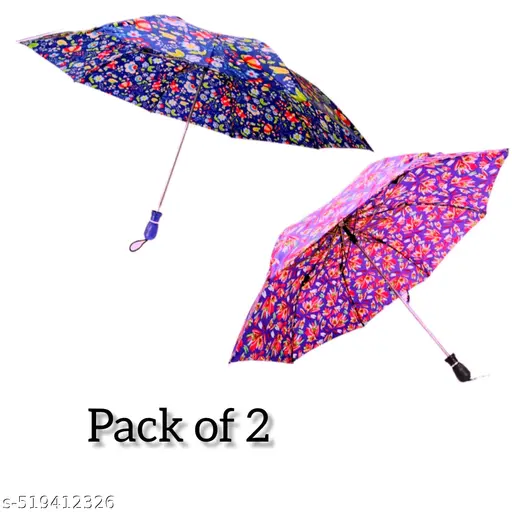 (2 Pack ) Multiple Colours & Designing and Printed 2 Foldable Umbrella Protective and Regular Type Umbrella Polyester Materials Umbrellas
