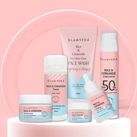 Glamveda Korean Rice & Ceramide 6 Step Daily Skincare Routine For Women