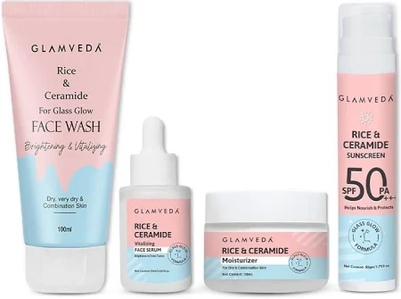 Glamveda Korean Rice & Ceramide 4 Step Skincare Routine For Wom