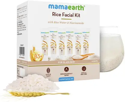 Mamaearth Rice Facial Kit With Rice Water & Niacinamide For Glass Skin In 6 Easy Steps 