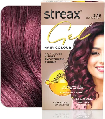 Streax Gel Hair Colour for women, 150 ml |No ammonia |100% grey coverage , Burgundy