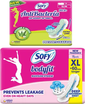 SOFY Antibacteria Xl 7+ Bodyfit XL 18 pack of 2 Sanitary Pad