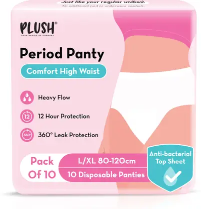 PLUSH Comfort High Waist Disposable Period Panty L/XL(90 -120 cm)- Pack of 10 Sanitary Pad 