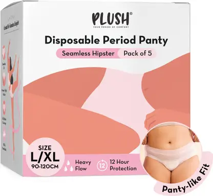 PLUSH Seamless Disposable Period Panty, Rash Free L/XL Size Sanitary Pad  