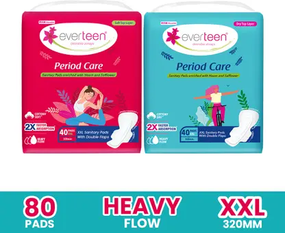 everteen Period Care XXL 40 Soft & 40 Dry Enriched With Neem and Safflower Sanitary Pad 