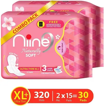 niine Naturally Soft Ultra Thin XL+ Sanitary Napkins (Disposal Bags Inside) Sanitary Pad