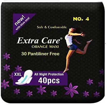 Extra Care Soft Comfort Orange Maxi XXL Sanitary Pads Pack of 40 + PantyLiner 30 Sanitary Pad  