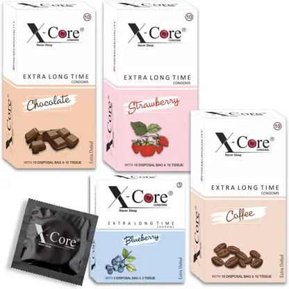 X-Core Condoms for Men (Extra Dotted, Extra Lubricated, Long Time & Mix Flavour condom) Condom