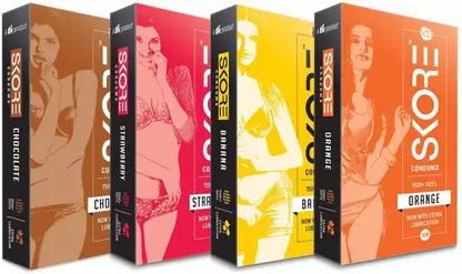 SKORE Fruit Basket Condoms - 40 Dotted & Flavoured Condoms (Orange, Chocolate, Banana & Strawberry)  Condom 