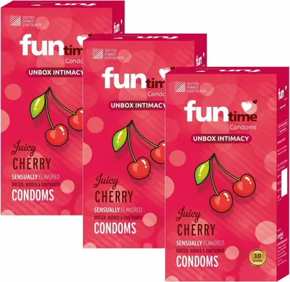 Funtime Juicy Cherry Flavoured Dotted Condoms | Ribbed & Lubricated for Extra Pleasure Condom