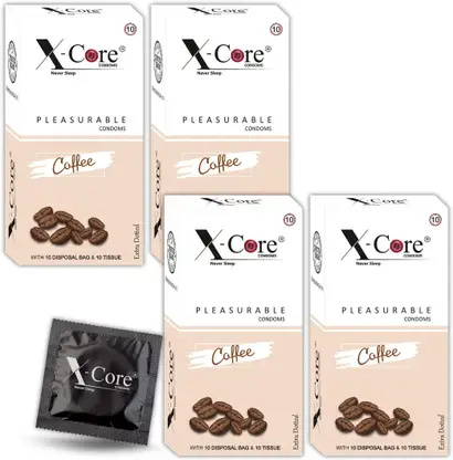 X-Core dotted condom 40 pcs flavored condom with 40 pcs. DISPOSAL POUCHES & 40 pcs. TISSUE PAPERS, Free of chemicals like paraben, Flavors-(coffee), 4×10's box= 40 PCS. Condom 