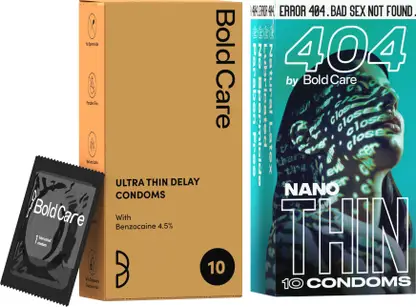 Bold Care Nano Thin condoms + Ultra Thin Delay Condoms - Super Saver pack Condom 