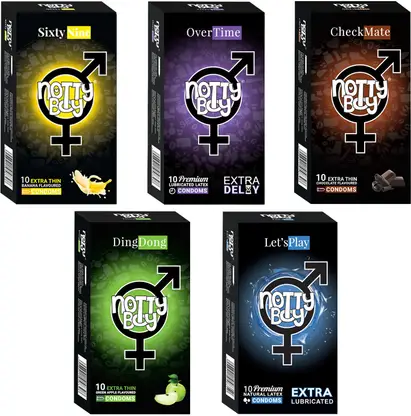 NottyBoy Honeymoon Pack Extra Lubricated, Climax Delay, Banana, Chocolate, Apple Flavor Condom 