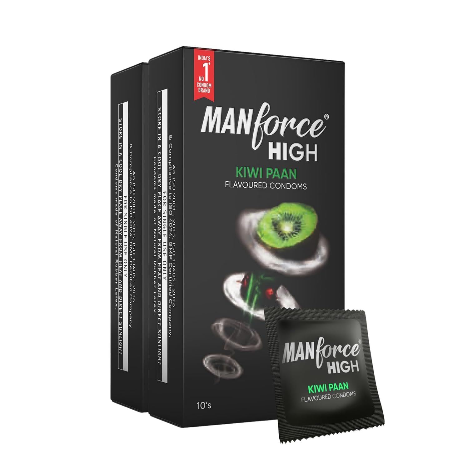 Manforce High Kiwi Paan Flavoured Condoms for Men| 10 Count| Ultra Thin| Lubricated Latex Condoms For Her Enhanced Pleasure