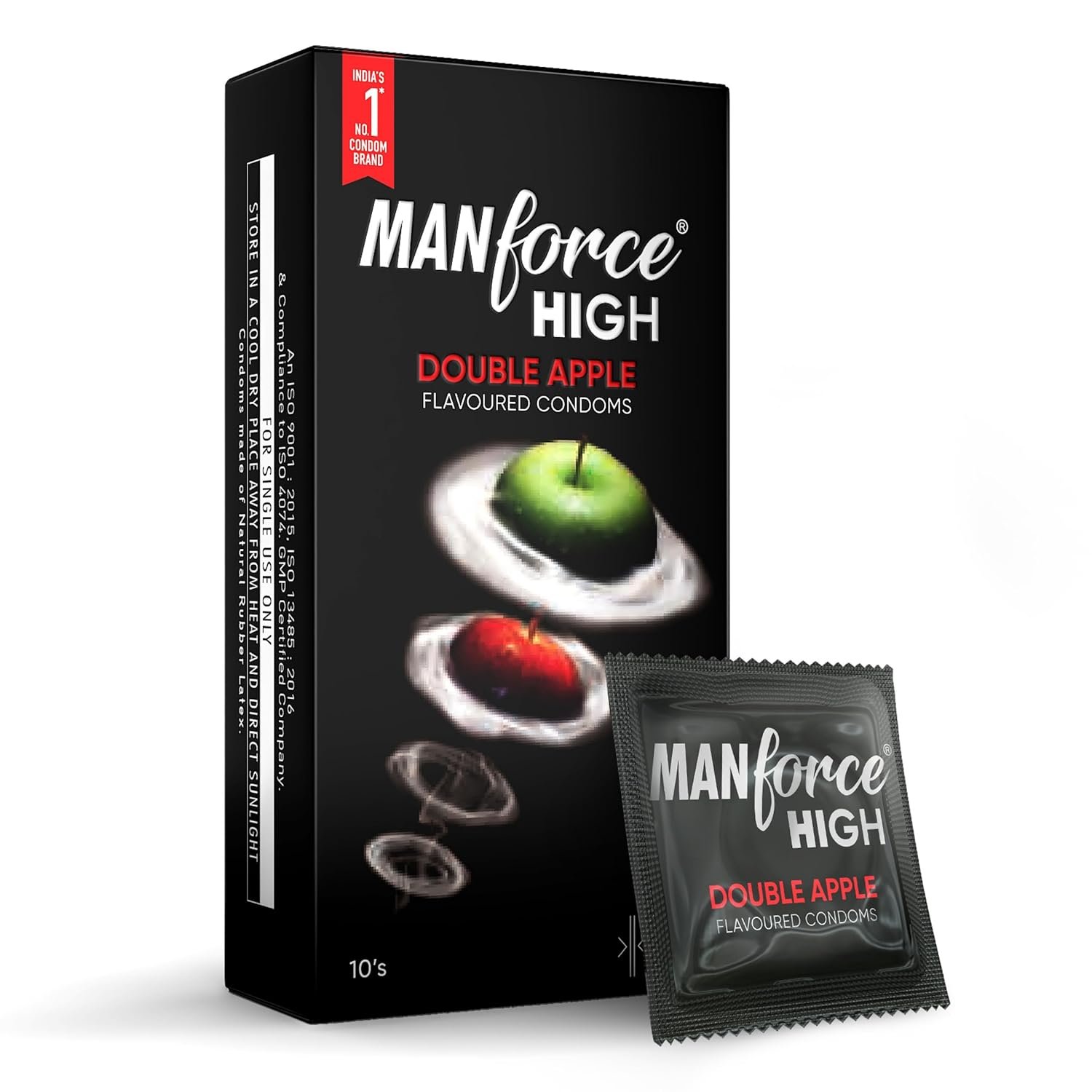 Manforce High Double Apple Flavoured Condoms for Men | 10 pcs | Ultra Thin Condom | Lubricated Latex Condoms | India’s No. 1* Condom Brand for Safe Sex