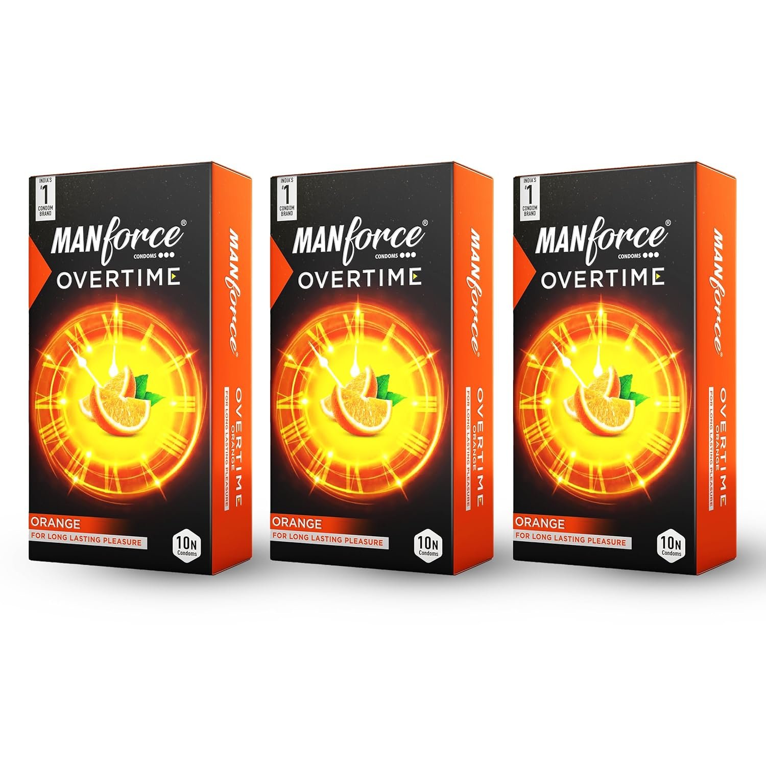 Manforce Overtime Orange Flavoured Condoms for Men | 30 pcs | Dotted, Contoured & Ribbed Condoms