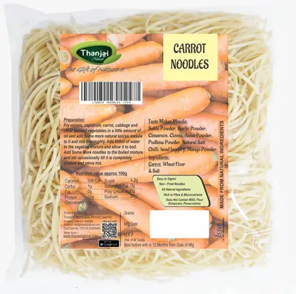 THANJAI NATURAL Carrot Noodles 180g X 3 (540g) of Natural Processed Noodles No Maida & No MSG | Instant Noodles Vegetarian 