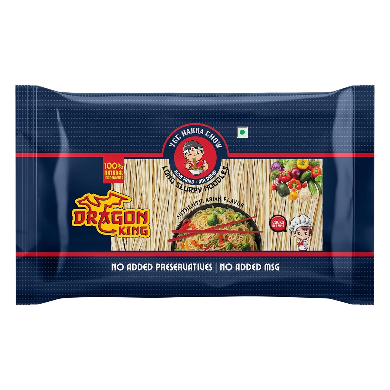 Dragon King Veg Hakka Noodles, 100% Natural Ingredients | Non Fried, Air Dried | No Palm Oil | No MSG | Serves