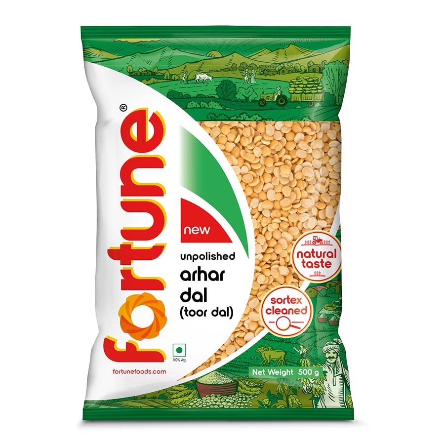 Fortune Arhar Dal (Toor Dal), 500 gm, Unpolished and Sortex cleaned