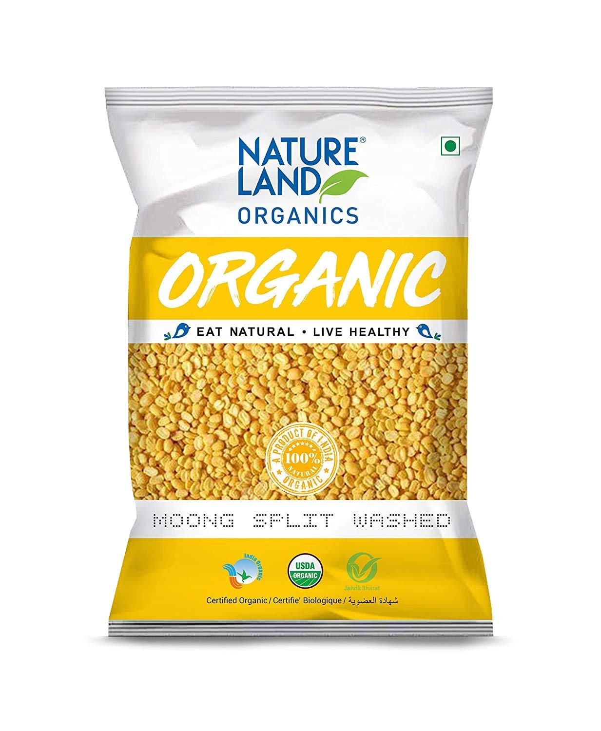 Natureland Organics Moong Dal Yellow/Split Washed 500 Gm - Organic Healthy Pulses